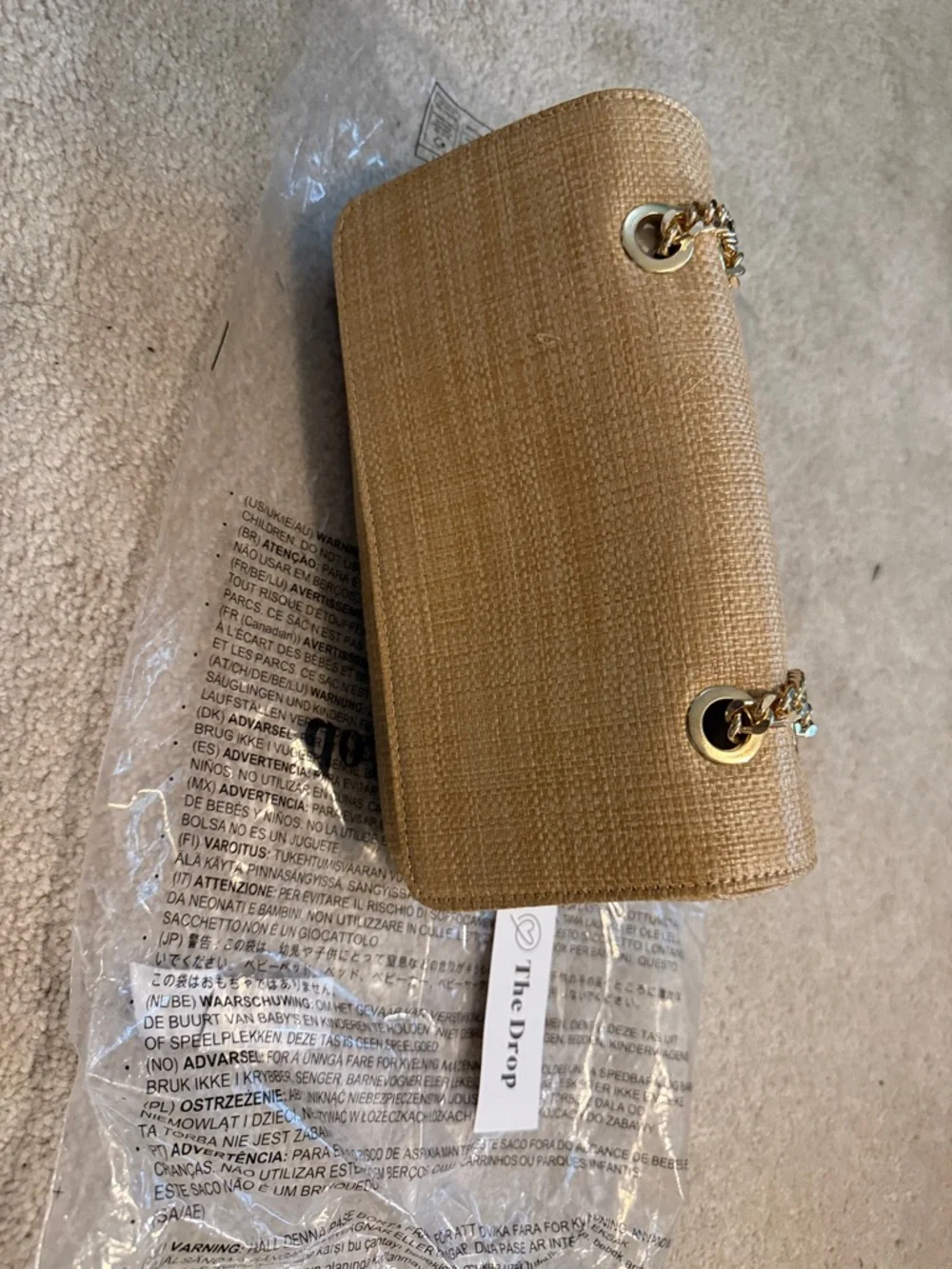 The Drop ratan shoulder bag gold chain NWT